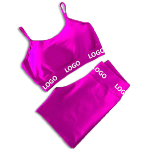 Conjunto Casual de Dos Piezas para Mujer, Personalizable con Logotipo OEM ODM, Top Corto sin Tirantes y Pantalones Cortos hasta la Rodilla, Tejido de Poliéster/Algodón, para Verano - Product Image 1