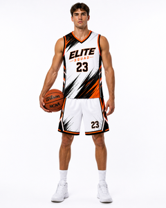 ชุดยูนิฟอร์มบาสเก็ตบอลสีดำส้มขาว Elite Squad พร้อมดีไซน์ลายสาดสีทันสมัย เสื้อเจอร์ซีย์ทรงแอธเลติกและกางเกงขาสั้นสำหรับมืออาชีพ - Product Image 3
