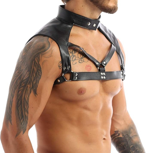 Adjustable Straps And Metal Buckles Sexy Costume Accessory Wholesale Price Men's Black Leather Chest <b>Harness</b> With OEM - Product Image 2