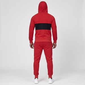 Mens Red Black Solid 100% Cotton Breathable Quick Dry Full <b>Zip</b> <b>Hooded</b> Sweatshirt & Jogger Pants Sportswear Set - Product Image 3
