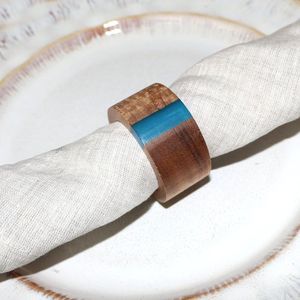 Wholesale Price Wooden Resin Napkin Rings Set Blue Accent <b>Table</b> Decor <b>Dining</b> Accessory Modern Kitchen Styling Set - Product Image 1