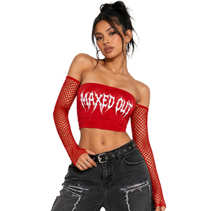 <b>Gothic</b> Graphic Bandeau Top Mesh Jersey Fabric Long Sleeve women's <b>shirt</b> Punk Style Streetwear Customized Logo Strapless Clubwear - Product Image 1