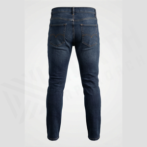 Jean slim homme coupe droite en denim délavé foncé, taille haute, déchiré, décontracté, en coton, style automne - Product Image 2