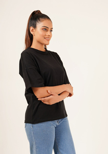 Camiseta de hombros caídos para mujer, estilo urbano, de algodón, lisa, larga, holgada y oversize - Product Image 3