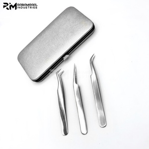 RMI Customized <b>Silver</b> Color Tweezers mirror polished easy Grip Eyelash Extensions Volume Lash Tweezers - Product Image 3