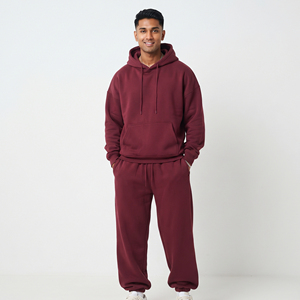 Survêtement ample pour homme 100 % polyester, coupe décontractée, épaules tombantes, style streetwear hiver, taille mi-cordon. - Product Image 1