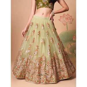 Attachant Pastel Vert Miroir Travail Net Party Wear Lehenga Choli - Product Image 1