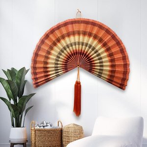 Éventail mural décoratif surdimensionné en bambou fait main, orange, pour la maison, l'hôtel, la station balnéaire - Product Image 5