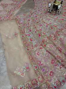 Lehenga Choli de Qualité Supérieure en Tissu Papillon, Broderie Indienne et Pakistanaise Tendance avec Sequins et Découpes, avec Cancan et Patta en Toile - Product Image 6