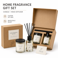 Coffret cadeau de parfums d'ambiance avec bougie parfumée et diffuseur à bâtonnets, boîte cadeau personnalisée en kraft pour Noël, Pâques et la Saint-Valentin