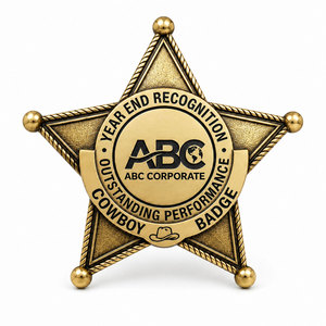 Badge étoile de cowboy personnalisé |   Épinglette métallique occidentale pour cadeau de Noël — Alliage de zinc finition antique faible MOQ - Product Image 4