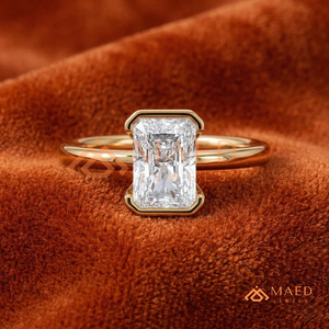 14K Yellow Gold Half-Bezel Radiant Solitaire <b>Ring</b> – Modern Floating <b>Emerald</b> Cut Band Yellow Gold Over <b>Silver</b> <b>Ring</b> - Product Image 1