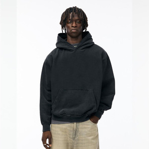OEM Vintage Distressed Hem Custom Acid Wash Hoodie Thermal <b>Thick</b> 400-600GSM Drop Shoulder Custom Logo Washed Hooded Sweatshirts - Product Image 1