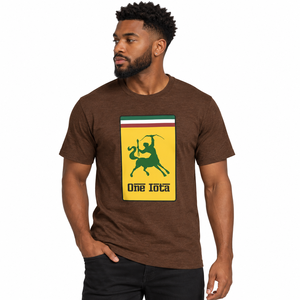 T-shirt marron pour hommes Iota Phi Theta, avec motif Iota Centaur, manches courtes, col rond, en coton, vêtements décontractés pour la fraternité, vêtements de campus - Product Image 1