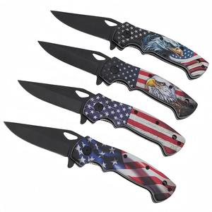 Cuchillo de Supervivencia Táctico Plegable de Acero Negro con Patrón de Impresión 3D Personalizado OEM - Product Image 1