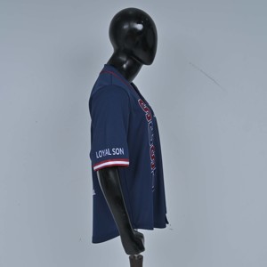 Camiseta de Béisbol para Hombre, Azul Marino, Roja y Blanca, con Logotipo Bordado, Manga Corta, Cierre de Botones, Corte Regular, Transpirable, Ropa Moderna para Exteriores - Product Image 3