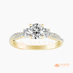 Moissanite Three <b>Stone</b> Ring for Women Gold Tone Engagement Wedding Anniversary Jewelry Elegant Daily Wear Style - Product Image 5