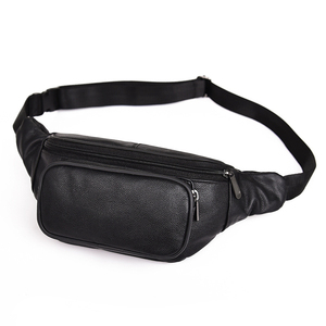 Sac banane unisexe en cuir PU vintage tendance avec fermeture éclair, noir, pour usage quotidien décontracté - Product Image 1