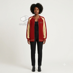 Delta | Sigma |   Cardigan zippé intégral pour femme Theta Sorority, couleur crème et rouge cramoisi, manches longues, tricot doux, style universitaire grec - Product Image 3