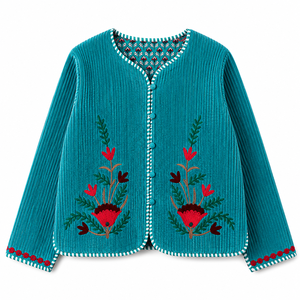 Veste RAJASTHANI tendance en coton/fibre de bambou tissé à motifs floraux, légère, longueur standard, manches longues, col montant, logo sur le devant - Product Image 1