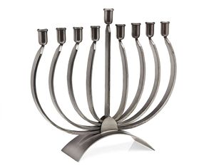 Contemporary <b>Silver</b> Arc Metal Menorah Candle Holder Hanukkah Decorative Tabletop Elegant Modern Home Display - Product Image 1