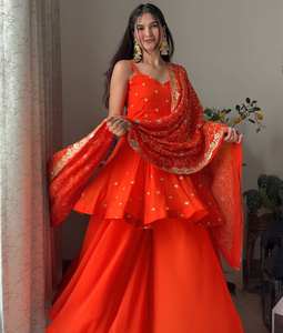 TENNECY Exportador Indio: Conjunto Palazzo de Diseño Tradicional en Faux Georgette de Secado Rápido para Uso Festivo/Casual/Bodas - Precio de Fábrica - Product Image 4