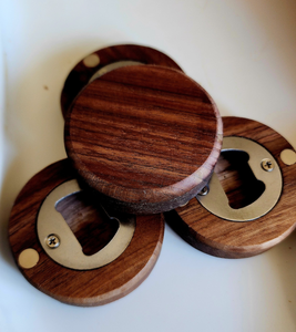 Ouvre-bouteille rond en bois, ouvre-bouteille manuel en acier inoxydable, ouvre-bouteille en métal avec poignée en bois faite à la main, outil de cuisine et de bar - Product Image 1