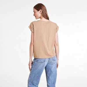 T-shirts unis pour femmes avec logo personnalisé, col rond, manches courtes, haut en tricot, vêtements décontractés d'été, crop top, t-shirt basique pour femmes à manches courtes - Product Image 2