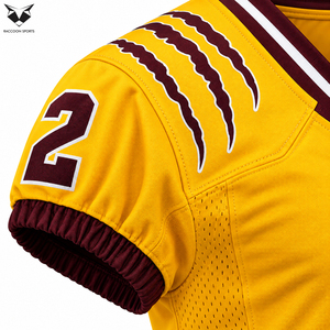Ensemble d'uniformes de football américain jaune et bordeaux, col en V, manches courtes, jersey respirant, pantalon, entraînement, match, sports d'équipe - Product Image 4