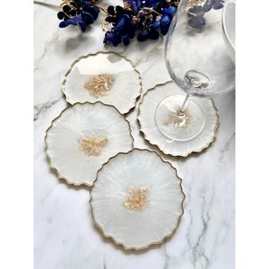 Sous-verres en résine époxy de luxe avec motif floral en feuille d'or, ensemble de sous-verres faits à la main pour tasses à café, thé, décoration de table et de maison - Product Image 5