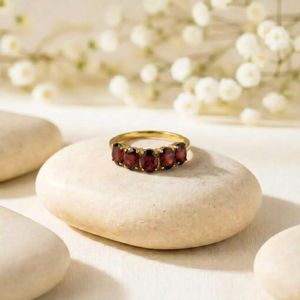 Natural Red <b>Garnet</b> Oval Cut <b>Ring</b> Handmade 925 Sterling <b>Silver</b> 18K Gold Filled Slim Stackable Gemstone <b>Ring</b> for Women - Product Image 5