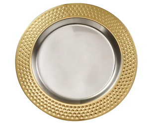Fabricant et exportateur pour la conception personnalisée de l'assiette de service alimentaire plaque martelée bordure dorée pour mariage et maison - Product Image 4