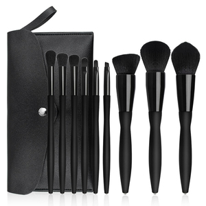 Juego de 10 brochas de maquillaje negras, brochas sintéticas profesionales para base y sombra de ojos con estuche de viaje - Product Image 1