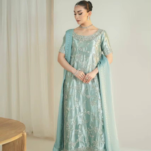 ชุดผ้าไหม GMY แท้ พร้อมเสื้อปาลาซโซ่ ปักลายหนักประดับเลื่อม แขนยาว ผ้าคลุมไหล่หรูหรา ชุดงานเลี้ยงสไตล์อินเดีย ชุดชาติพันธุ์อินเดีย ขายส่ง - Product Image 1