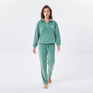 <b>Women's</b> Thick Oversized <b>Half</b> <b>Zip</b> Solid Green Fleece <b>Sweatshirt</b> Set Loose Fit Jogger Pants Solid Color Custom Casual Winter - Product Image 3
