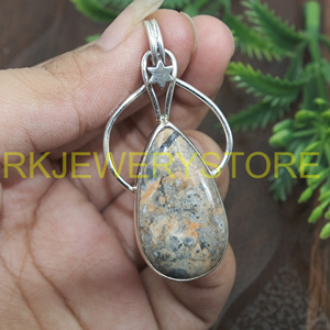 Colgante de lágrima de jaspe leopardo natural, plata de ley 925, hecho a mano, con engaste de estrella, estilo bohemio, joyería de piedras preciosas, regalo para mujer - Product Image 3