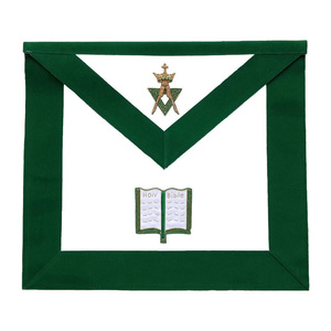 Tablier de Treillisier Maçonnique des Degrés Alliés Blanc avec Bordure Vert Foncé, Broderie Clés Croisées, Personnalisé, Vente en Gros, Régalia Cérémoniel - Product Image 4