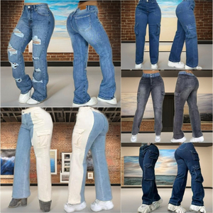 Jeans de Cintura Alta y Corte Ajustado para Mujer, Tallas Grandes, Pierna Recta, Mezcla de Nailon/Algodón - Product Image 3