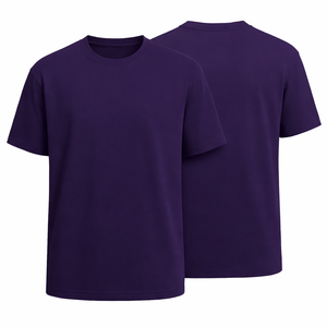 T-shirts en coton pour homme, coupe slim, couleur unie violet foncé, manches courtes, respirants, tendance, streetwear, t-shirt uni teint. - Product Image 1