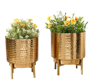 Modern Hammered Gold Metal Flower <b>Pots</b> with Short Stand Decorative Brass Plant <b>Pot</b> Holder Indoor Tabletop <b>Succulent</b> Planter - Product Image 1