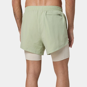 Shorts de course pour homme vert clair 2 en 1, séchage rapide, avec poches, coupe classique, en polyester/nylon, extensible et respirant - Product Image 3