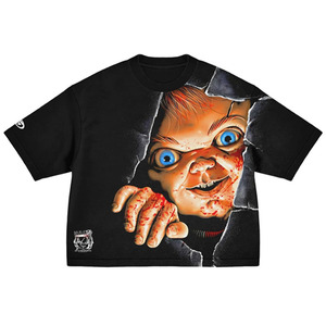 T-shirt imprimé Chucky noir pour homme, manches courtes, col rond, coupe classique, style streetwear, jersey en coton - Product Image 1