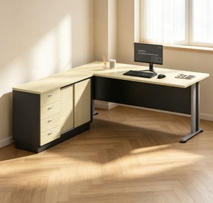 Escritorio Ejecutivo Moderno en Forma de L con Superficie de Melamina y Gabinete de Almacenamiento, 4 Opciones de Almacenamiento, Muebles de Oficina para Uso Comercial AY - Product Image 2