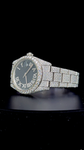 Men's Stylish 41mm Stainless Steel Band <b>Watch</b> Iced Moissanite Diamond Automatic Classic Date <b>Black</b> Dial Hip Hop Gift <b>Watch</b> - Product Image 2