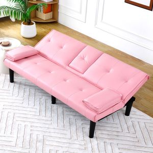 67-Inch Pink PVC Multi-Functional <b>Sofa</b> <b>Bed</b> with Foldable Cup Holder Extremely Convenient to Turn Into a <b>Bed</b> - Product Image 5