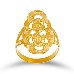 แหวนทองชุบลายดอกไม้แบบดั้งเดิมสำหรับผู้หญิง ดีไซน์โบราณฉลุลายสวยงาม - Product Image 1