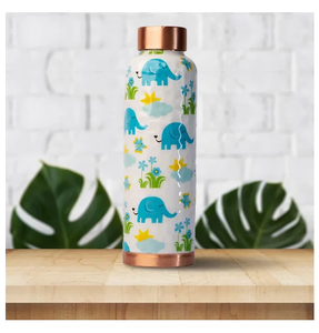 Botella de agua de cobre impresa con motivos florales y de hojas, botella deportiva con beneficios ayurvédicos. - Product Image 4