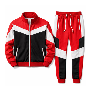 Ensemble de survêtement unisexe color block à manches longues avec fermeture éclair, col montant, style sportif décontracté, respirant, pour l'automne - Product Image 4
