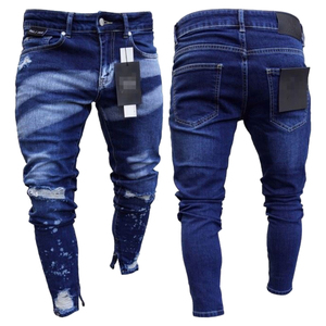 Premium High Quality Men Denim Jeans Slim Fit Stretch Eco-Friendly Quick Dry Y2K Vintage Pencil Pants Ripped Custom OEM Bulk - Product Image 1