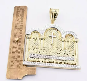 Pendentif Charme Grande Sainte-Cène Unisexe de 3 Pouces, Coupe Diamant, Or Jaune et Blanc 10K Véritable, Vintage, Certifié IGI, Bijou Tendance - Product Image 2